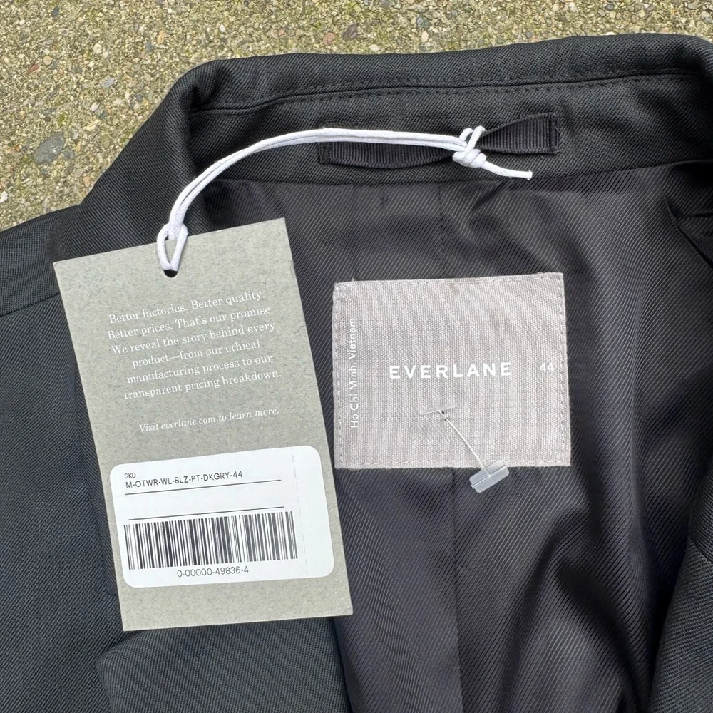 Everlane Italian Wool Blazer Mens 44 Dark Gray Tailored Suit Jacket NWT